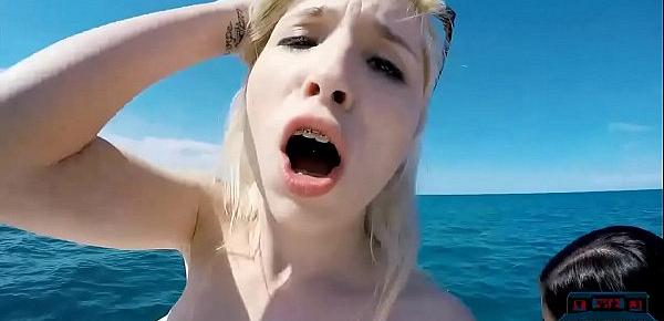  Teen hotties get naked and fucking on a speed boat